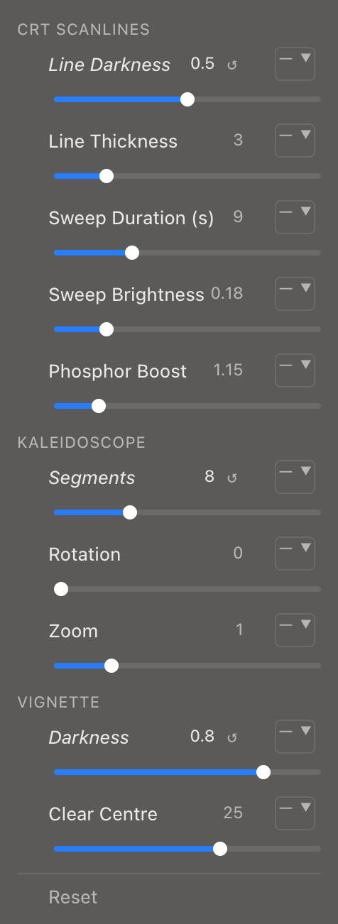 The Tweak panel showing parameter sliders for a Clip's Effects