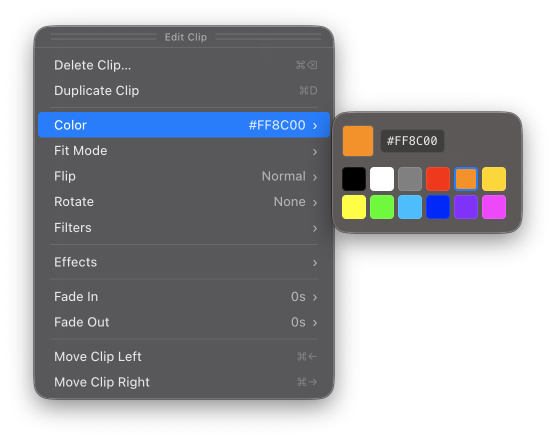 Color picker dialog for selecting a Color Clip color