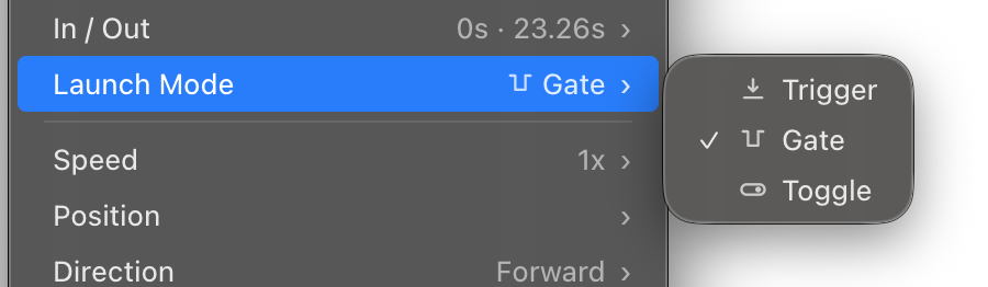 The Launch Mode options in the Clip Editor Panel