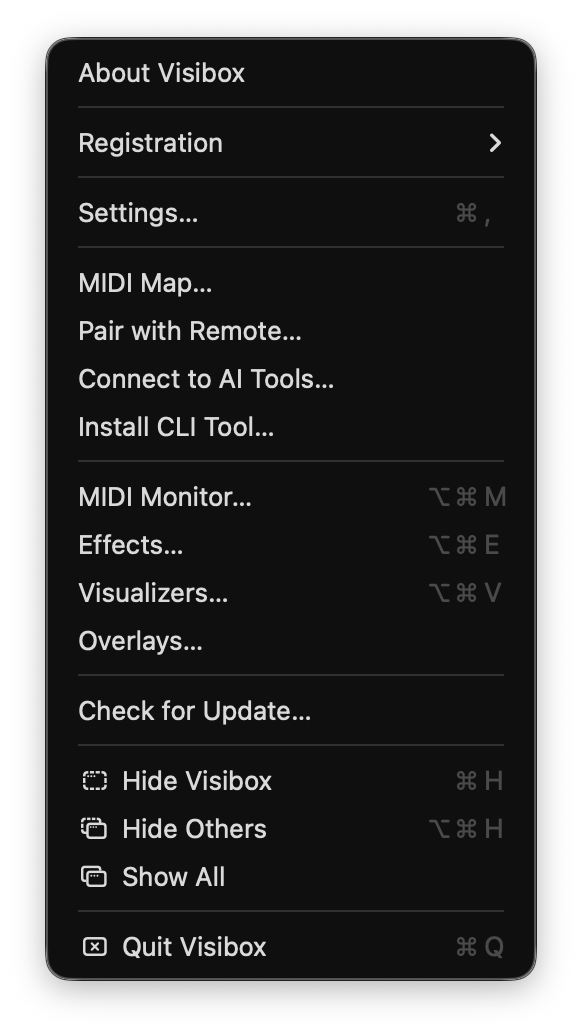 Visibox Application Menu
