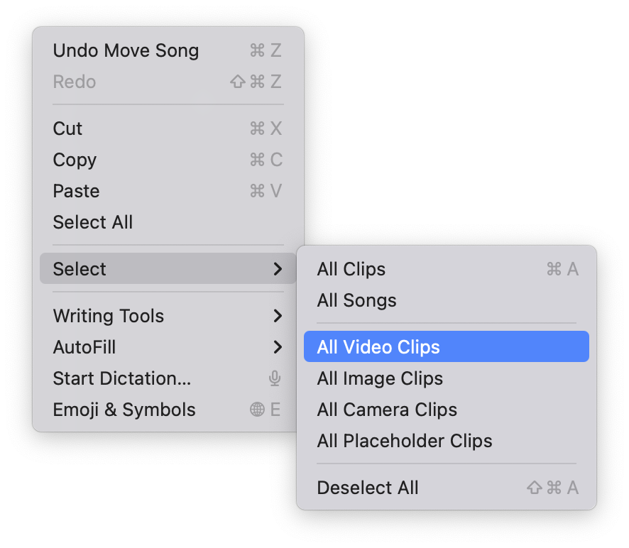 Edit Menu with Select submenu