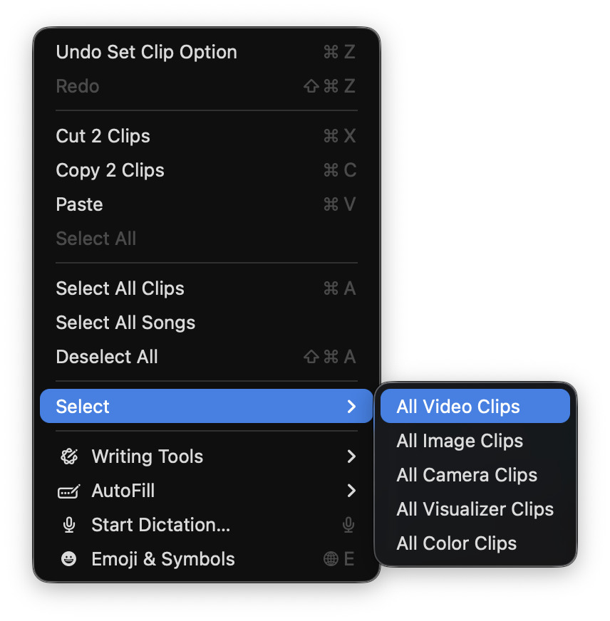 Edit Menu with Select submenu