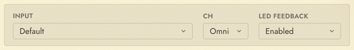 The LED Feedback control in the device bar of the MIDI settings