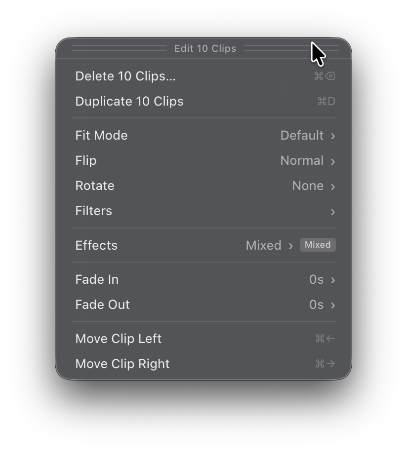 Setting option for multiple clips