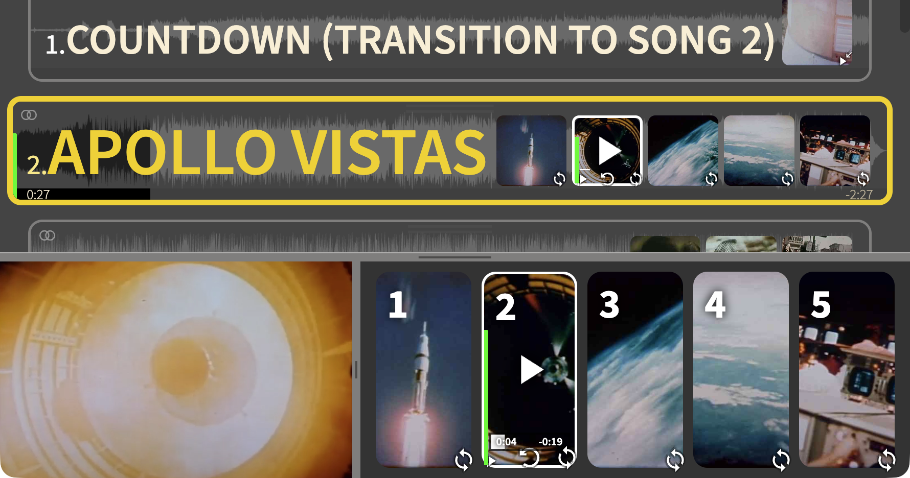 Controller window showing elapsed and remaining time on progress bars