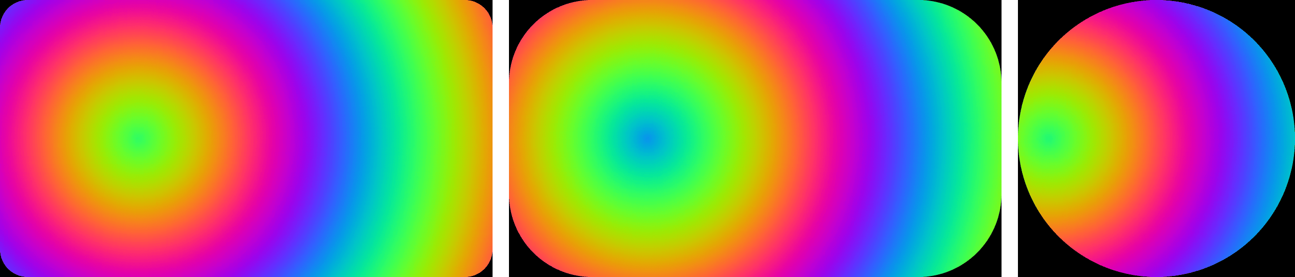 the output window shown with corners rounded to 10%, 30%, and a circle