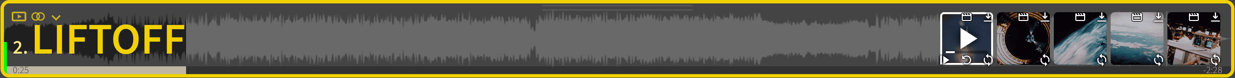 A Song with background audio playing, showing the waveform, progress bar, playback timers, and audio level meter