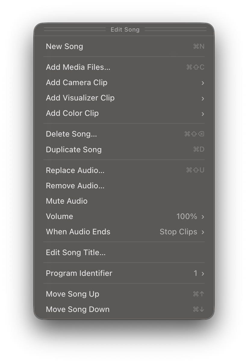 Song Editor Panel showing options for a song with attached audio