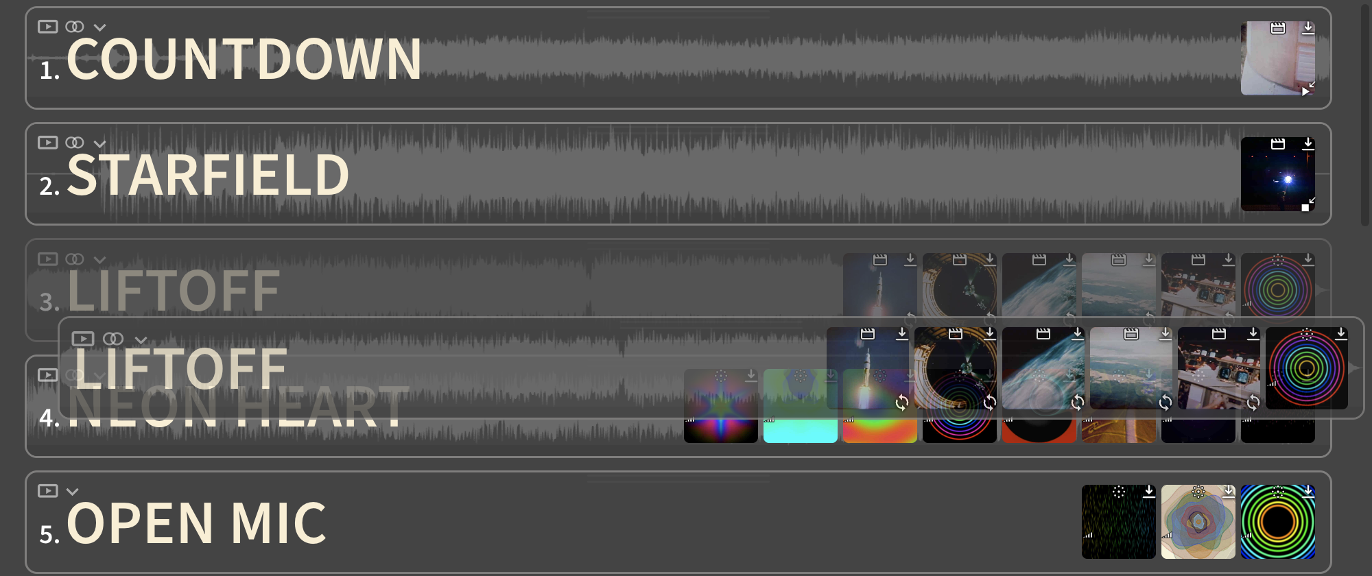 Grabbing the handle at the top of a Song frame to move a Song down in the list