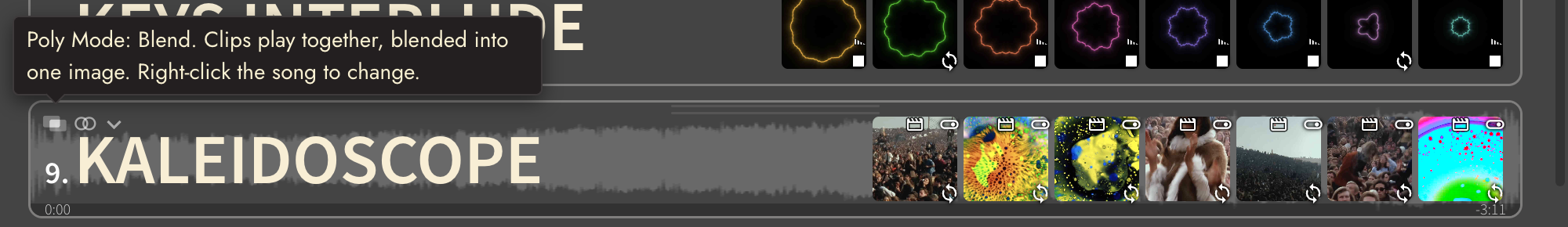 A Song row badge showing its Poly Mode, with the tooltip open